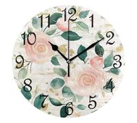 Wall Clock,Roses Leaves Pattern,Battery Operated Digital Wall Clocks Decorative Decor Clocks for Kitchen Bathroom 25cm