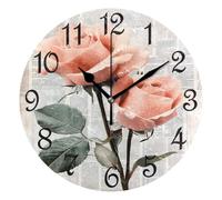 Wall Clock,Roses Paper Pattern,Quartz Digital Wall Clocks Battery Operated Decor Clocks for Kitchen Living Room 25cm