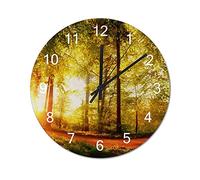 Wall Clock Seasons Autumn Forests Trees Rays of light Wooden Wall Clocks Battery Operated Beach Decor Clocksfarmhouse clock Wall Decor Home Decor for Living Room Kitchen Home Bathroom Bedroom 12 Inch