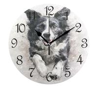 Wall Clock Shepherd Dog Silent Non-Ticking Decorative Round Wall Clocks Battery Operated for Office Home Living Room Kitchen Bedroom 25x25cm