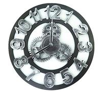 Wall Clock Silent Nontic Wall Clock Vintage Gear Design Roman Arabic Numerals Metal Wall Clock Battery Powered Round Frame Artistic Decoration Battery Operated Clock (Color: Silver Arabic Numeral,
