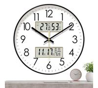 Wall Clock Silent - Pvc Round Lighted Display, Modern Digital Calendar | Large Temperature Humidity Night Light, for Kitchen Bedroom Livingroom Hallway Classroom Bathroom Office Hotel Apartment Decor