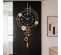Wall Clock,Silent Quartz Movement Battery Operated with Pendulum,Oversized Metal Modern Large Wall Clocks for Living Room Bedroom Farmhouse Office Kitchen Home Wall Decor-38.8x79CM(Golden Black)