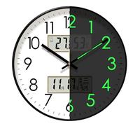 Wall Clock Silent, Round Wall Clock Glow In Dark, Large Digital Display Wall Decoration, 10/12/14 Inch Night Light Wall Clock with Temperature and Humidity, Home Decor