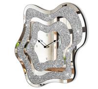 Wall Clock Silver Irregular Mirror Glass Clocks Cute Crystal Crushed Diamond Clock for Wall Decorative, Perfect Home Decor for Living Room Bedroom Dining Room Office