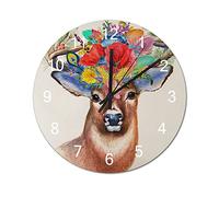 Wall Clock Stag Watercolour Animal Wooden Wall Clock Battery Operated Farmhouse Clocks Wall Decor Home Decor for Living Room Kitchen Home Bathroom Bedroom 10 Inch