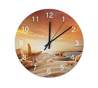 Wall Clock Starfish Conch Shell Beach Sunset Wooden Wall Clock Battery Operated Farmhouse Clocks Wall Decor Home Decor for Living Room Kitchen Home Bathroom Bedroom 12 Inch