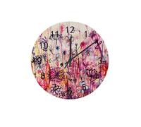 Wall Clock,Summer Meadow Pink Flowers Dandelion,Quartz Round Clocks Silent Non-Ticking Decor Clocks for Bedroom Office 25cm