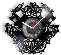 Wall Clock Tattoo Studio Vinyl Record Wall Clock Tattoo Salon Tattooing Flower Wall Art Silent Retro Clock Home Decor Tattoo Artist Gift Modern