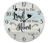 Wall Clock,Trust in The Lord With All Your Heart Verse Religious,Stylish Round Clocks Large Number Decor Clocks for Kitchen Bathroom 25cm