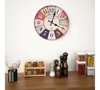 Wall Clock Vintage Multicolour MDF 30cm Retro Large Dial Home Decor Easy to Hang