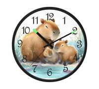 Wall Clock Watercolor Capybara House Glow in the Dark Clock for Bedroom Living Room Sound Control Silent Lighted up Wall Clock Battery Operated 12 Inch