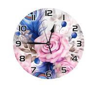 Wall Clock,Watercolor Roses Peacock,Battery Operated Round Clocks Decorative Decor Clocks for Kitchen Living Room 25cm