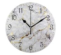 Wall Clock White Gold Marble Grey, Silent Non-Ticking Decorative Wall Clocks Battery Operated 25x25cm