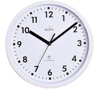 Wall Clock White Plastic & Glass 20cm Diameter Radio Controlled UK/Ireland Slim