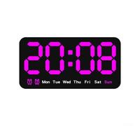 Wall Clock with Large Digital LED Display, Date, Day of the Week and Time, 3-Level Adjustable Brightness, 12/24 Hour Mode, Alarm Function, Battery Operated (Purple)