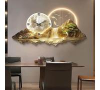 Wall Clock with Light, 3D Wall Art Decor Clock, Plug-in Power Illuminated Mountain Landscape Decorative, Acrylic Crystal Porcelain Craft(Brown2,80 * 40cm/31.5 * 15.7in)