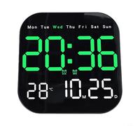 Wall Clock With Remote Control, Digital Clock, Providing Temperature Display, Alarm, Countdown, Date And Day Of Week, for Desktop Or Wall Hanging(green)