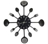 Wall Clock Black 40cm Aluminium Spoon & Fork Kitchen Decor Modern Unique HomeUse