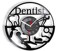 Wall Clock Without Ticking Sound Wall Clocks Large Dental Clinic Decorative Wall Clock, Dental Devices Dentist Tools Wall Clock Vinyl Record Retro Carved Artwork Decorate