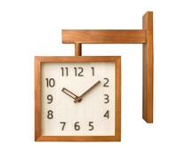 Wall Clock, Wooden Decorative Corner Clock, Simple Silent Non Ticking Square Double Sided Clock, Minimalist Battery Operated Clock for Living Room Bedroom Office Decor (Dark Wood)