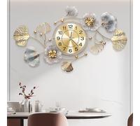Wall Clocks for Living Room,Retro Metal Ginkgo Leaf Design Large Wall Clock,Non Ticking,Battery Operated for Bedroom Kitchen Decorative Wall Clocks (Retro Blue Color, 47''x23'')