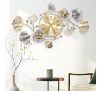 Wall Clocks for Living Room,Retro Metal Ginkgo Leaf Design Large Wall Clock,Non Ticking,Battery Operated for Bedroom Kitchen Decorative Wall Clocks (Retro Blue Color-Rome, 47''x23'')