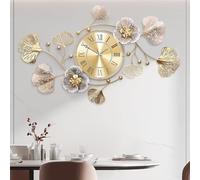 Wall Clocks for Living Room,Retro Metal Ginkgo Leaf Design Large Wall Clock,Non Ticking,Battery Operated for Bedroom Kitchen Decorative Wall Clocks (Retro Coffee Color - Rome, 47''x23'')