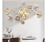 Wall Clocks for Living Room,Retro Metal Ginkgo Leaf Design Large Wall Clock,Non Ticking,Battery Operated for Bedroom Kitchen Decorative Wall Clocks (Retro Coffee Color, 36''x21'')