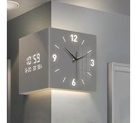 Wall Clocks Sensor Illuminated Corner Wall Sconce Double Sided Wall Clock, Suitable for Living Room Bedroom(Gray)