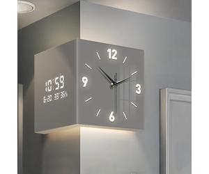 Wall Clocks Sensor Illuminated Corner Wall Sconce Double Sided Wall Clock, Suitable for Living Room Bedroom(Gray)