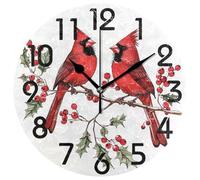 Wall Clocks Silent Wall Clock Decorative Clock For Home Decor Kitchen 25cm Hand-Drawn Holly Branch Red Red Sparrow Christmas