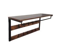 Relaxdays Wall-Mounted Coat Rack, 10 Hooks, Shelf & Clothes Rail, HBT 42 x 80 x 30 cm, Industrial, MDF, Metal, Dark Brown/Black