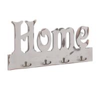Wall Coat Rack White MDF 50x23cm with 'Home' Cutout & 4 Copper Hooks Entryway