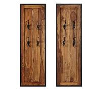 Wall Coat Racks Solid Acacia Wood 35 x 110 cm with 4 Hooks Polished Painted Varnished Hallway Coat Rack for Hallway and Entrance Practical Coat Hooks and Storage Solution Pack of 2
