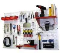 Wall Control 30-WRK-400 WR Pegboard Organizer 4' Metal Standard Tool Storage Kit with White Tool Board and Red Accessories