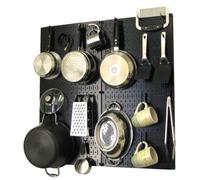 Wall Control Kitchen Pegboard Organizer Pots and Pans Storage Rack Organization Kit with Black Pegboard and Black Accessories