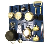 Wall Control Kitchen Pegboard Organizer Pots and Pans Storage Rack Organization Kit with Blue Pegboard and Black Accessories