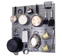 Wall Control Kitchen Pegboard Organizer Pots and Pans Storage Rack Organization Kit with Grey Pegboard and Black Accessories