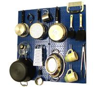 Wall Control Kitchen Pegboard Organizer Pots and Pans Pegboard Pack Storage and Organization Kit with Blue Pegboard and White Accessories
