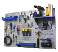 Wall Control Pegboard Organizer 4 ft. Metal Pegboard Standard Tool Storage Kit with Gray Toolboard and Blue Accessories
