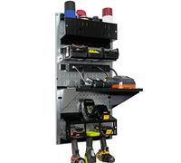Wall Control Power Tool Storage Organizer Kit Cordless Drill Holder Charging Station Rack 16” x 32” Metal Pegboard Organization System (Metallic Pegboard)