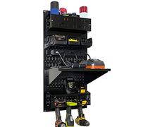 Wall Control Power Tool Storage Organizer Kit Cordless Drill Holder Charging Station Rack 16” x 32” Metal Pegboard Organization System (Black Pegboard)