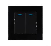 Wall Control Switch Tempered Glass Panel 82x82mm Dual Opening Two-Way Concealed Design Flame Retardant PC Tin Phosphorus Bronze Material(Black)