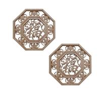 Wall Corner Decoration 2Pcs Wood Carved Solid Wood Applique Fu Character Hollow Out Patch Wall Cabinet Door Decoration 30cm