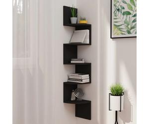 Wall Corner Shelf Black Engineered Wood Rounded 19x19x123 cm Space-Saving Modern