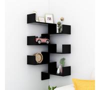 vidaXL 2x Wall Corner Shelves Black Chipboard Home Wall-Mounted Hanging Shelf
