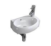 Wall/Countertop Mounted Sinks, High Temperature Calcination Ceramic Handmade Oval Wash Basin Gloss White Simple and Elegant Modern Design for Bathroom, Cloakroom Toilet WC(Right Hand)