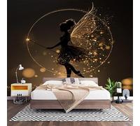 Wall Covering Mural Poster Gold 3D Photo Wallpaper 200x140 cm | Non-Woven Magical Dancer Fairy Panoramic Wallpaper DIY Art Print Mural for Living Room Bedroom Home Decoration