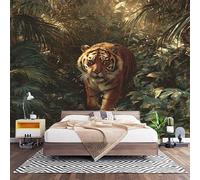 Wall Covering Mural Poster Green 3D Photo Wallpaper 350x256 cm | Non-Woven Jungle Animals Tiger Panoramic Wallpaper DIY Art Print Mural for Living Room Bedroom Home Decoration